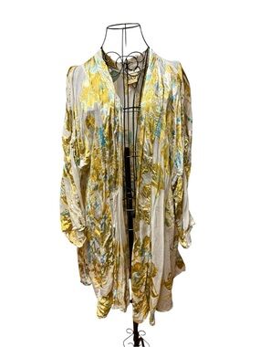 URU Floral Kimono Jacket in Mustard & Aqua 2X